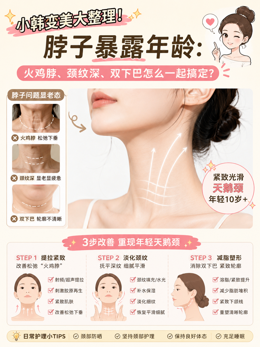 脖子暴露年龄｜火鸡脖+颈纹+双下巴，3步搞定