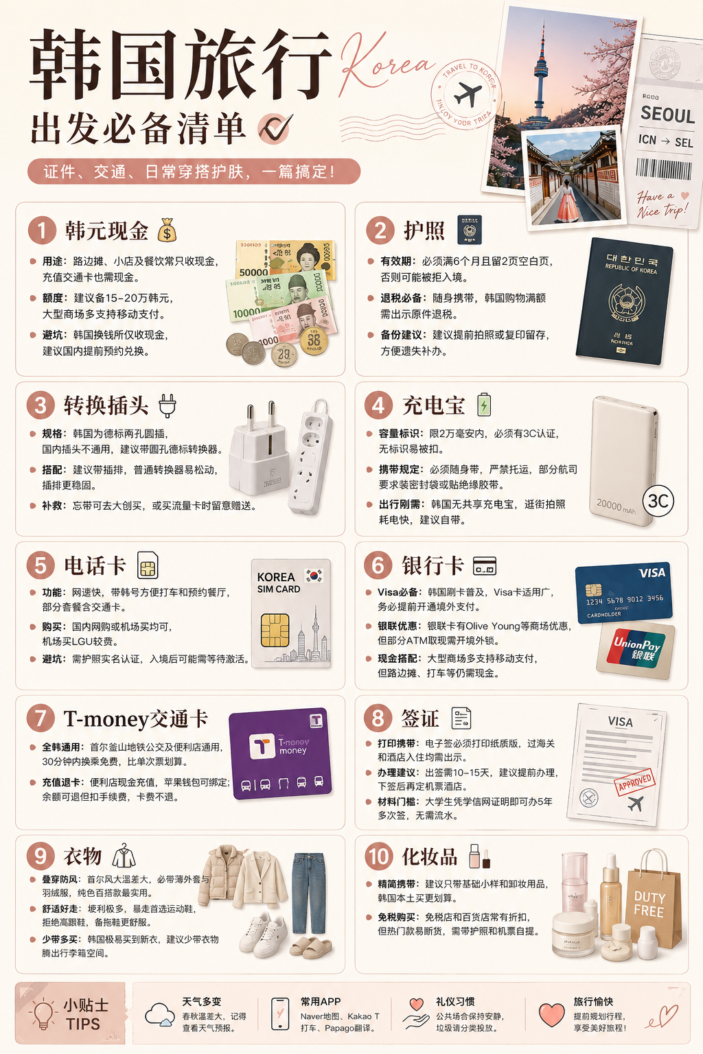 韩国旅行出发必备清单